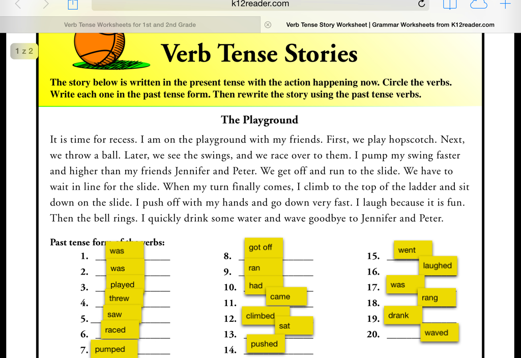 Verb tense story – past tense verbs thumbnail